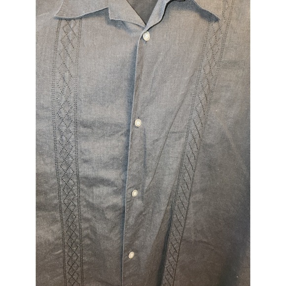 Monte Carlo Mens Black Embroidered Linen Blend Short Sleeve Button Down Sz 2X - Picture 3 of 6